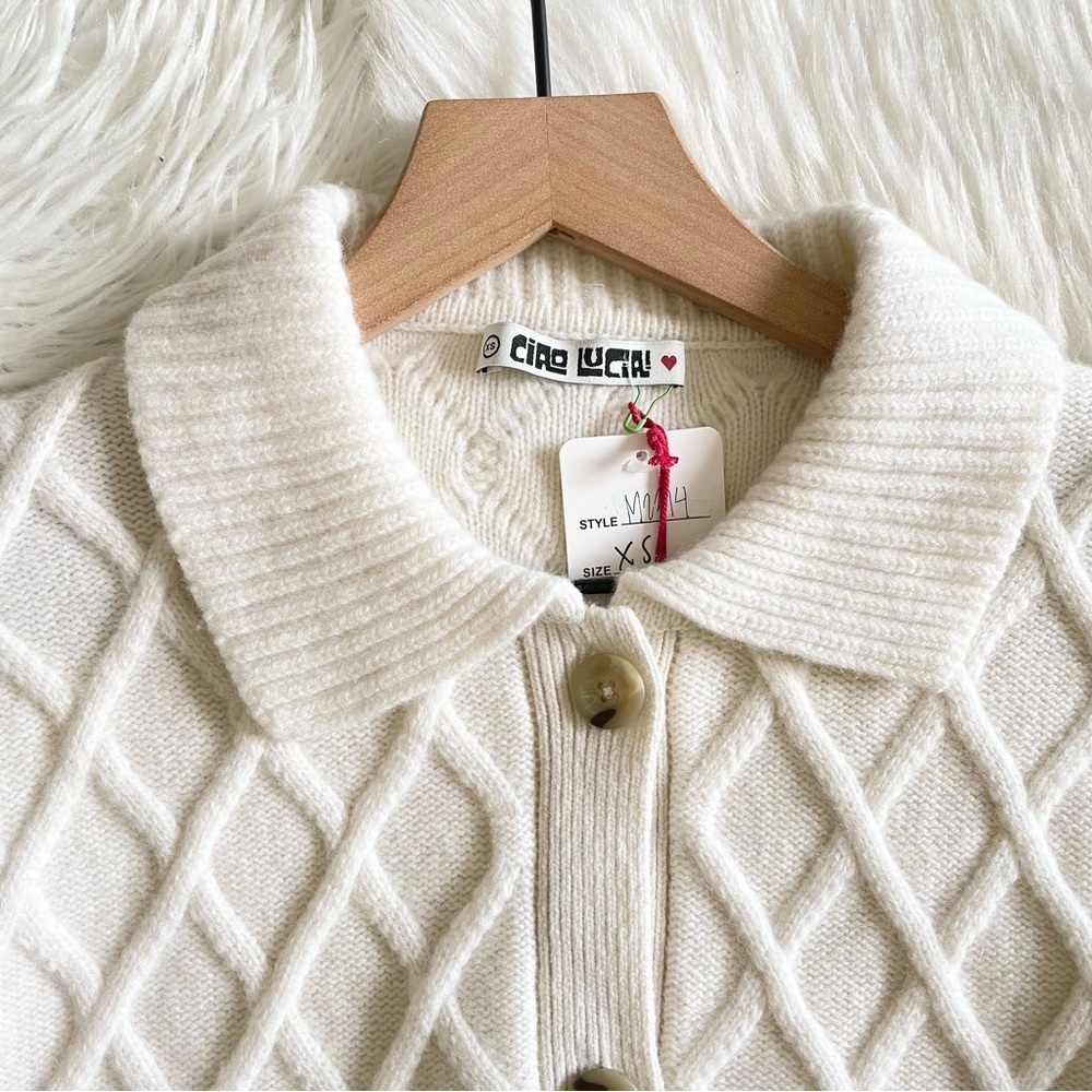 Ciao Lucia Tomayo Cardigan Ivory 100% Merino Wool Cable Knit NWT XS - Picture 14 of 16